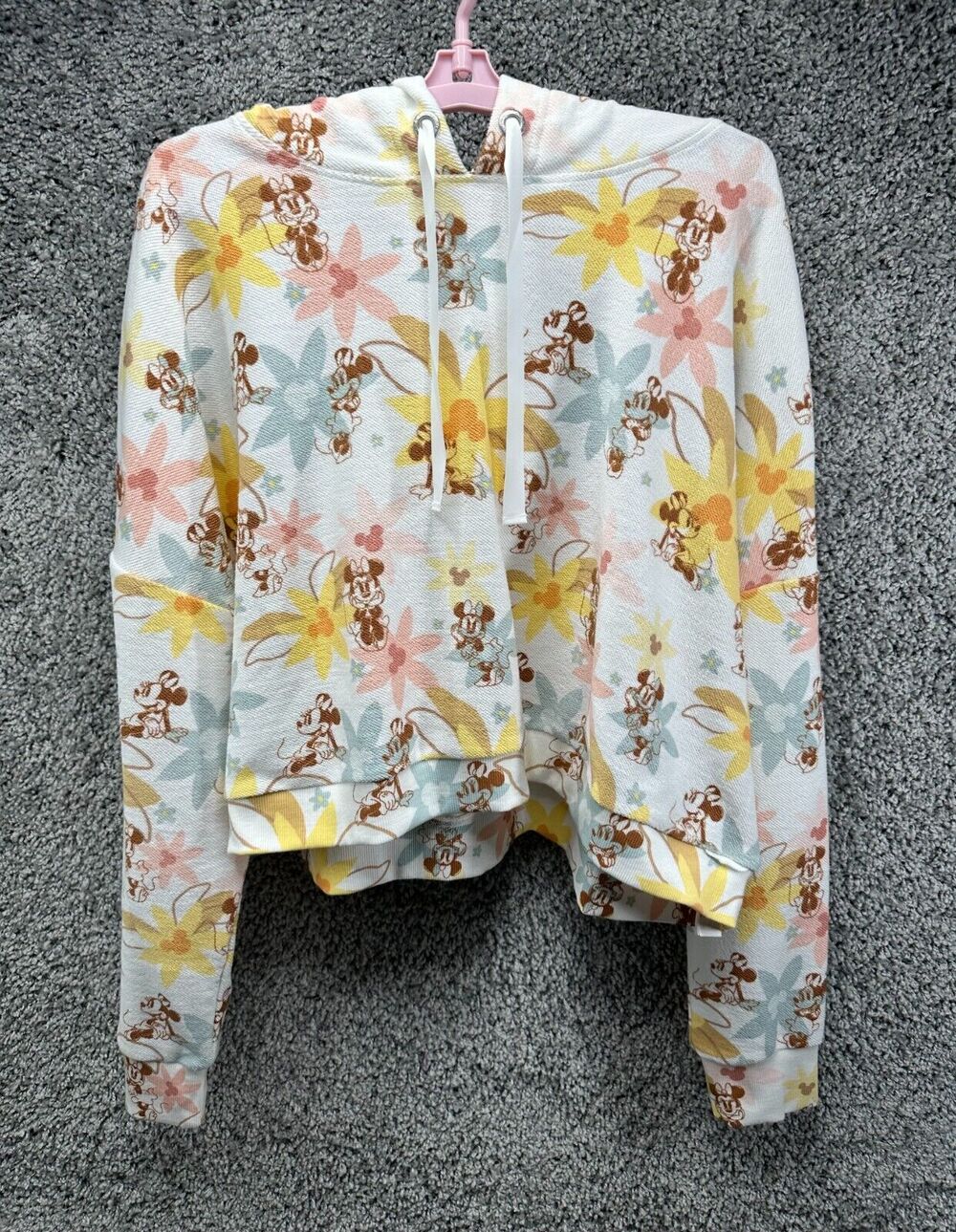 Disney Womens Hoodie Multicolor XL Minnie Mouse Cropped Long Sleeve Pullover